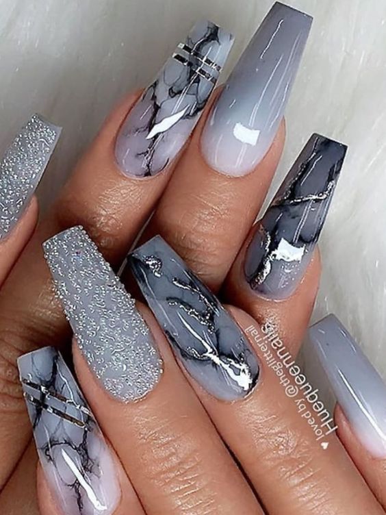 Nail Art | Coffin shape nails, Swag nails, Grey nail a