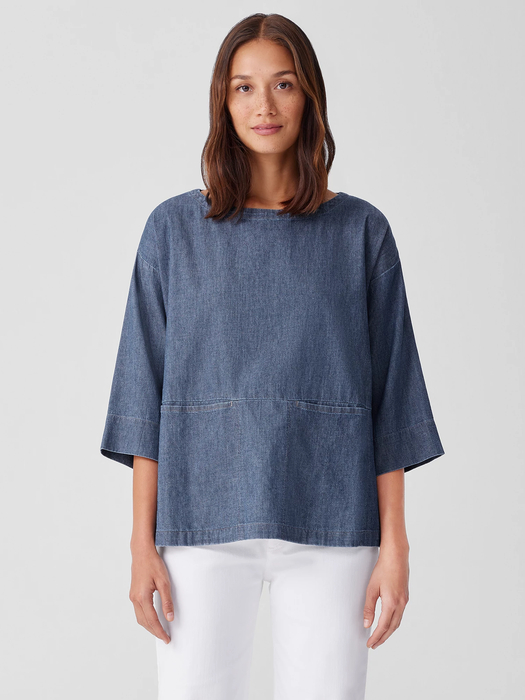 Airy Organic Cotton Twill Bateau Neck Top | EILEEN FISH