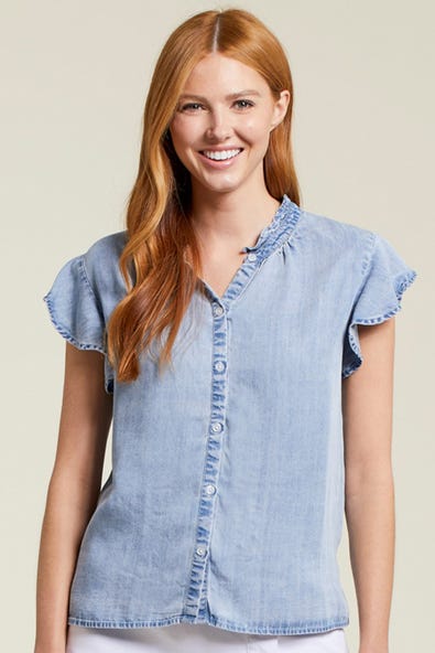 BUTTON-UP RUFFLED TENCEL BLOU