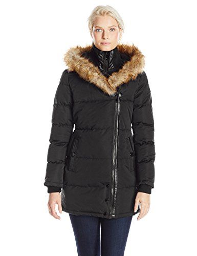 Noize Women's Down Coat with Asymmetrical Zip and Hood | Coats for .