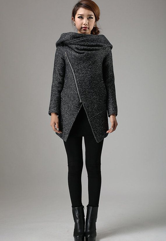 Hooded Wool Coat Asymmetrical Coat Winter Coat Women Wool - Etsy .