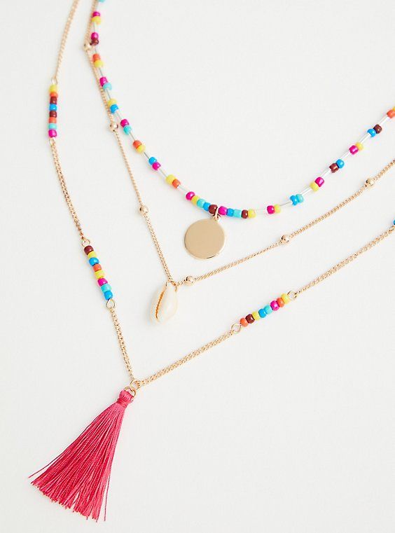 Gold Tone Colorful Bead & Tassel Necklace | Beaded necklace diy .