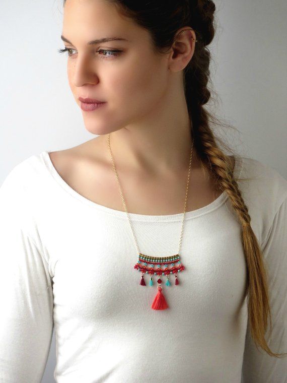 Colorful Tassel Necklace Boho Pendant Necklace for Women - Etsy .