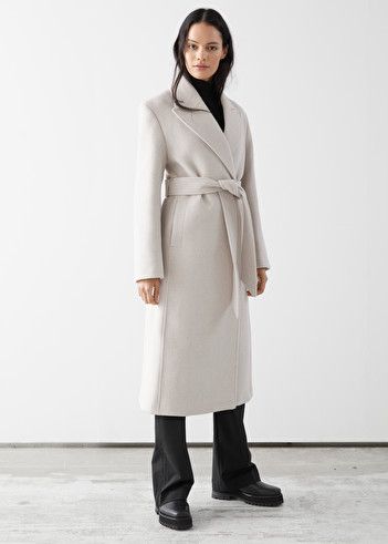 Belted Fitted Recycled Wool Coat - Cream - Woolcoats - & Other .