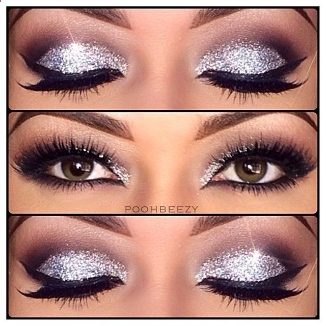 glittery makeup inspiration for brown eyes: light grey glitter .