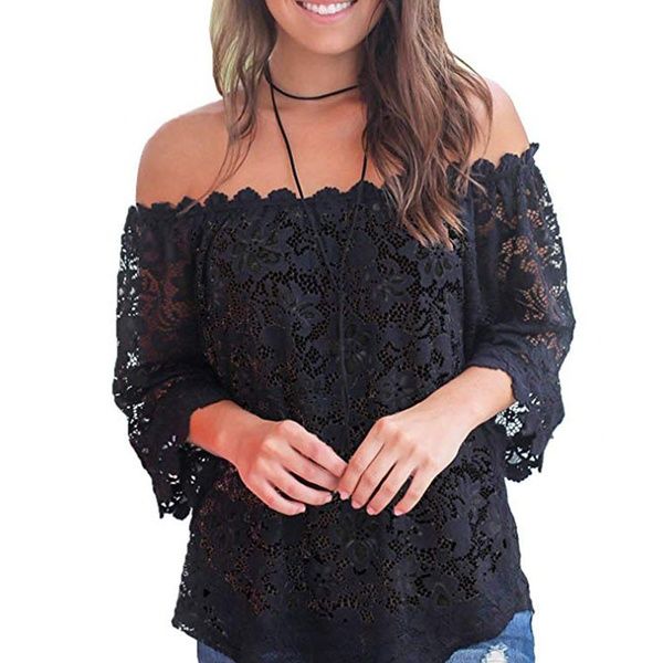 Women Sweet Lace Off Shoulder Tops Casual Loose Shirts Tunic Top .