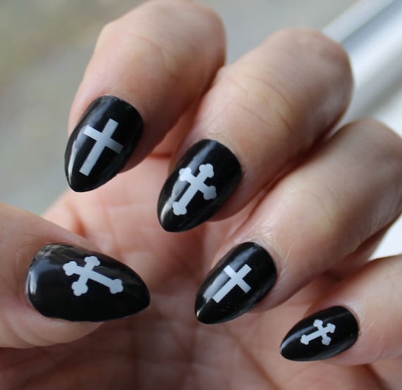 Nail Decals 32 WHITE CROSS Nail Art Gothic Crosses Waterslide - Et