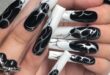 Black & White French Tip Nails With Silver Chrome Details Emo - Et