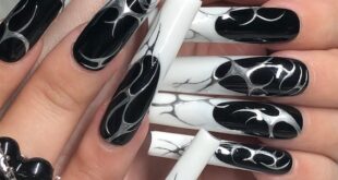 Black & White French Tip Nails With Silver Chrome Details Emo - Et