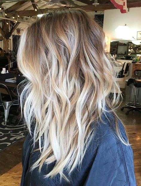 Brunette to blonde ombre balayage hairstyle for medium length hair .
