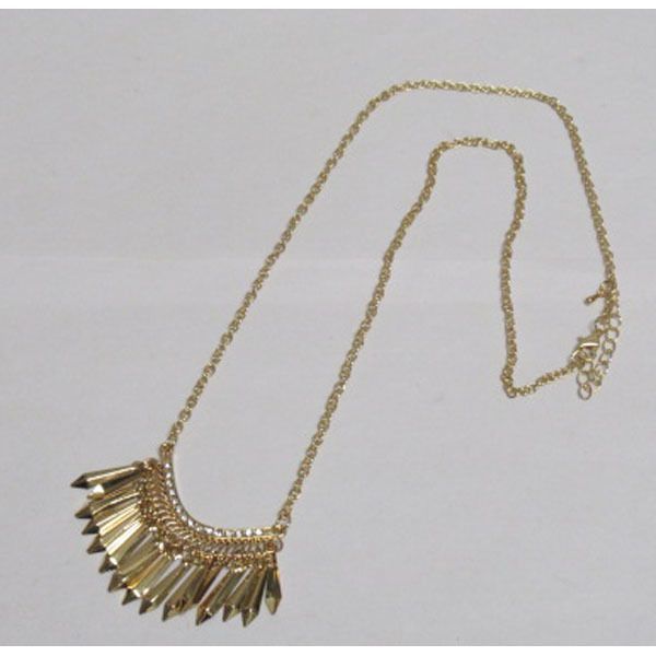 golden long necklace with rhinestone rows wholesale .