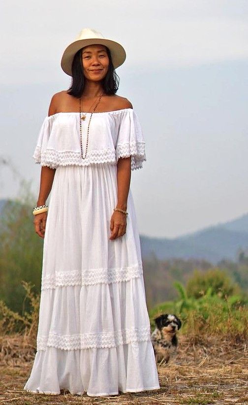 Off Shoulder Dress Long White Boho Dress Maxi White Bohemian .