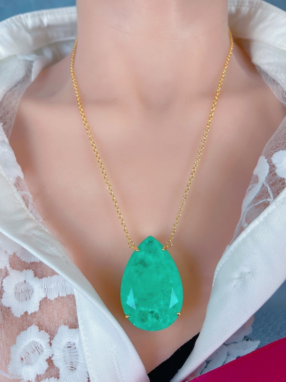 Big and Bold Natural Neon Colombian Emerald Necklace - Et