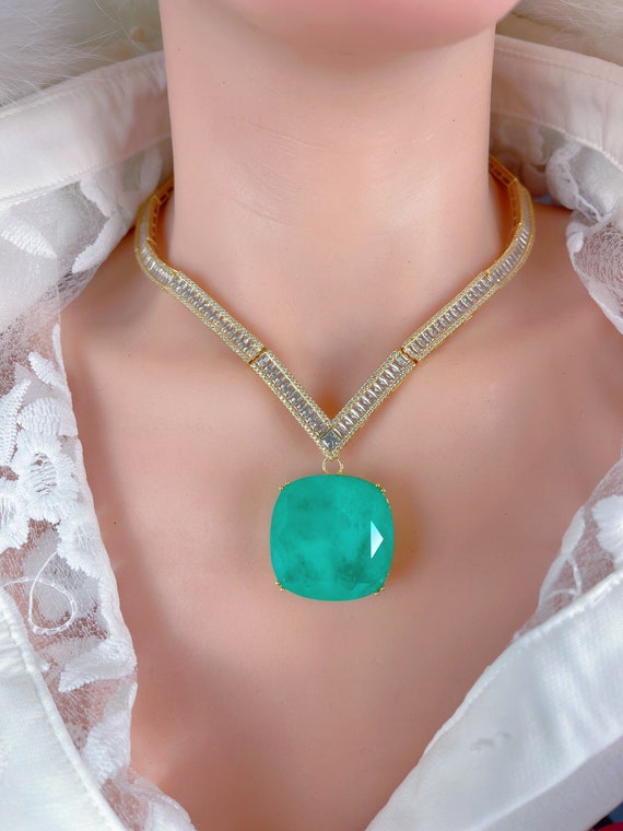 Buy Queen Emerald Charm Necklace Big and Bold Large Natural Online .