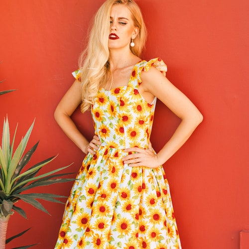 Sunflower Dress Summer Dress Sundress Lightblue Floral Dress - Et