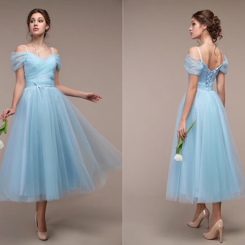 Light Blue Midi Chiffon Dress Wedding Guest Summer Dress - Etsy Cana