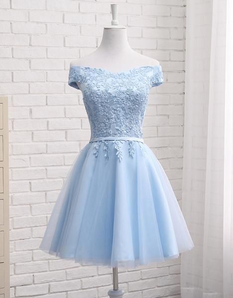 Lovely Off Shoulder Short Party Dress, Cute Homecoming Dress .
