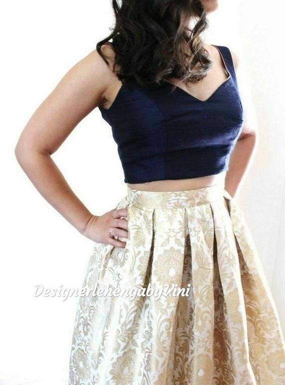 White Brocade Skirt With Navy Blue Top Designer Skirt Designer .