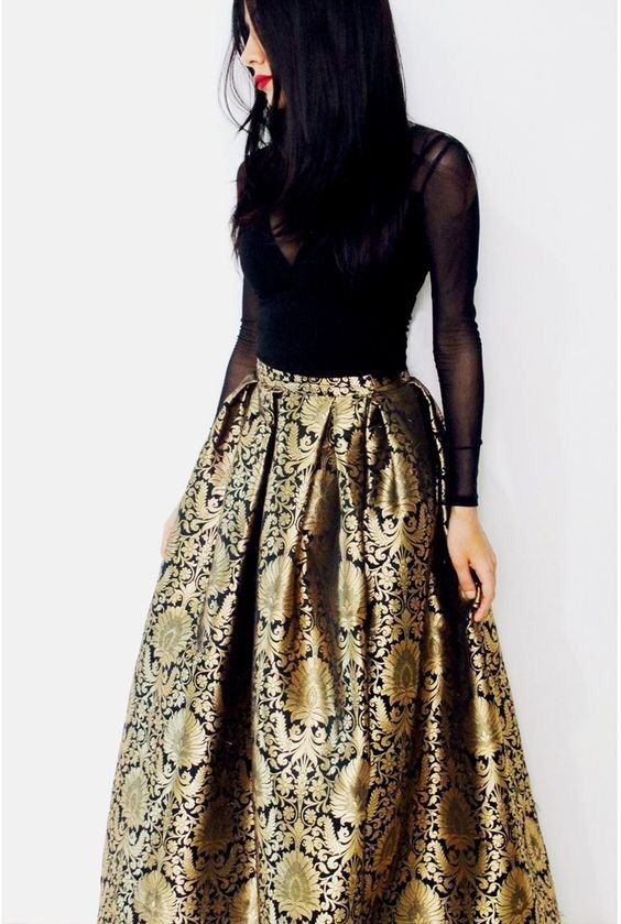 Black Brocade Maxi Skirt | Модные стили, Индийский стиль .
