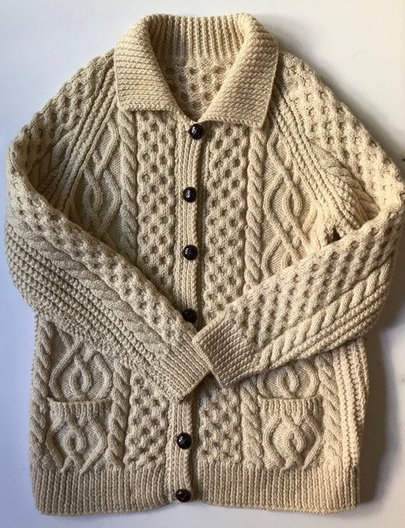 Irish Fisherman Sweater - Fantastic - Vintage Cardigan - Yummy .