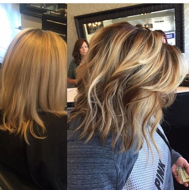Blonde Balayage highlights, darkened roots with painted on .