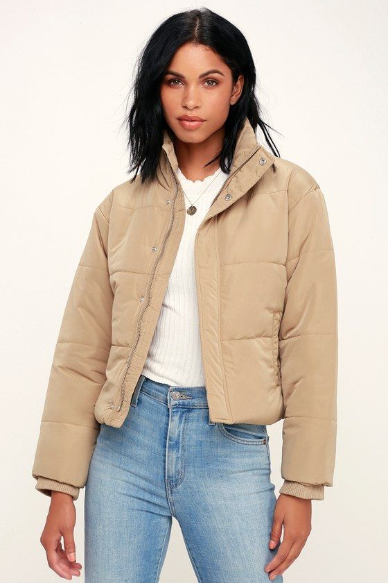 Eezeh Beige Cropped Puffer Jacket | Puffer jacket outfit, Cropped .