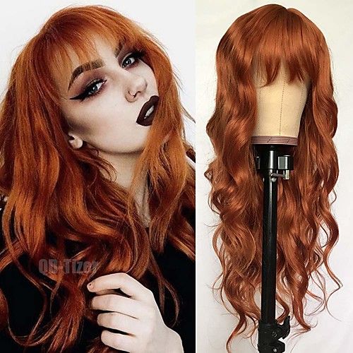 Ginger Orange Loose Wavy Wig Fashion Ladies Heat Resistant .