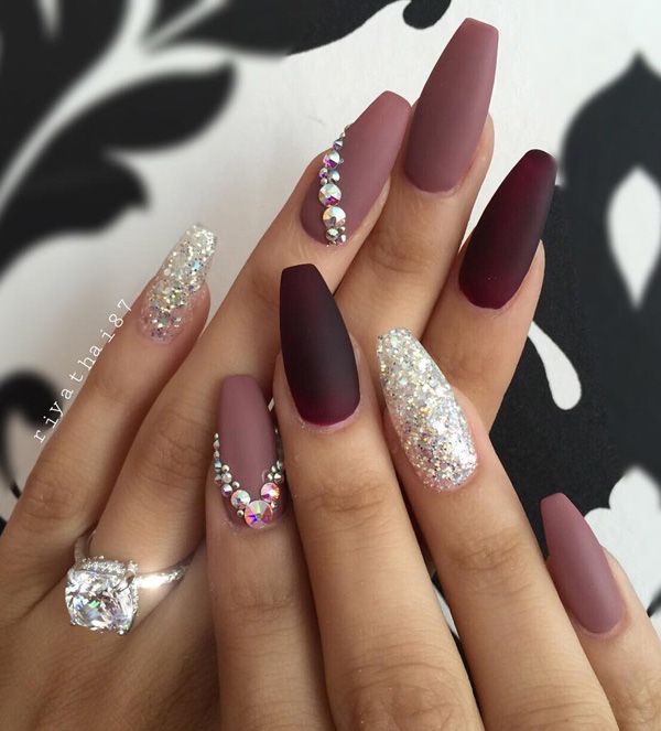 50 Rhinestone Nail Art Ideas | Art and Design | Maroon nail .