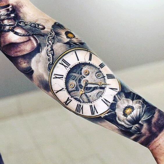 Clock Tattoos for Men | Disegni per tatuaggio braccio, Mezza .