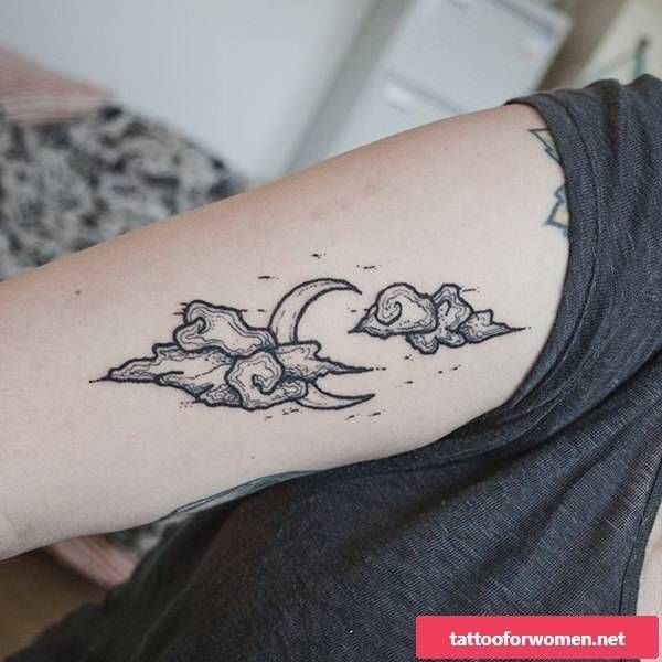Crescent moon & clouds tattoo | Cloud tattoo, Forearm tattoo .