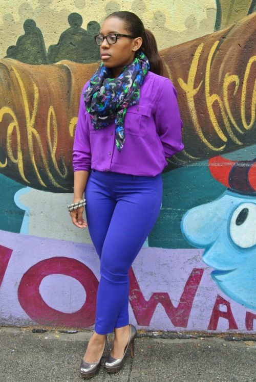 cobalt blue pants with purple blouse | Royal blue outfits, Cobalt .