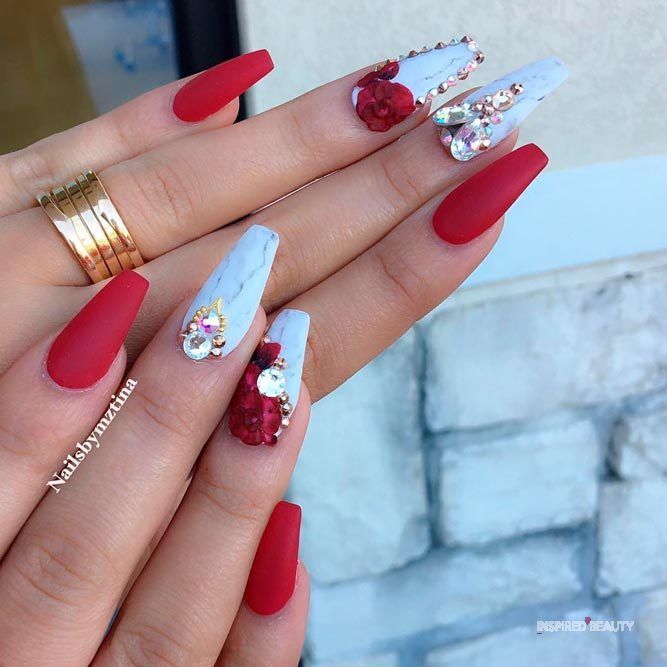 31 Cute Acrylic Nail Coffin Designs - Inspired Beauty | Red matte .