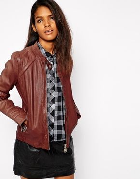 Leather jacket | Collarless leather jacket, Leather jackets women .