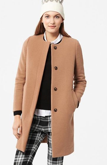 Uniqlo collarless wool coat | Collarless coat, Winter coats women .