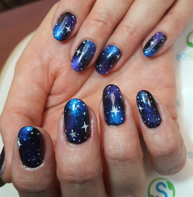 Day 75: Night Sky and Color Blocking Nail Art | Pink nail art .