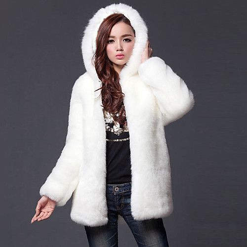 Women's Going out Plus Size Simple Casual Winter Fall Fur Coat .