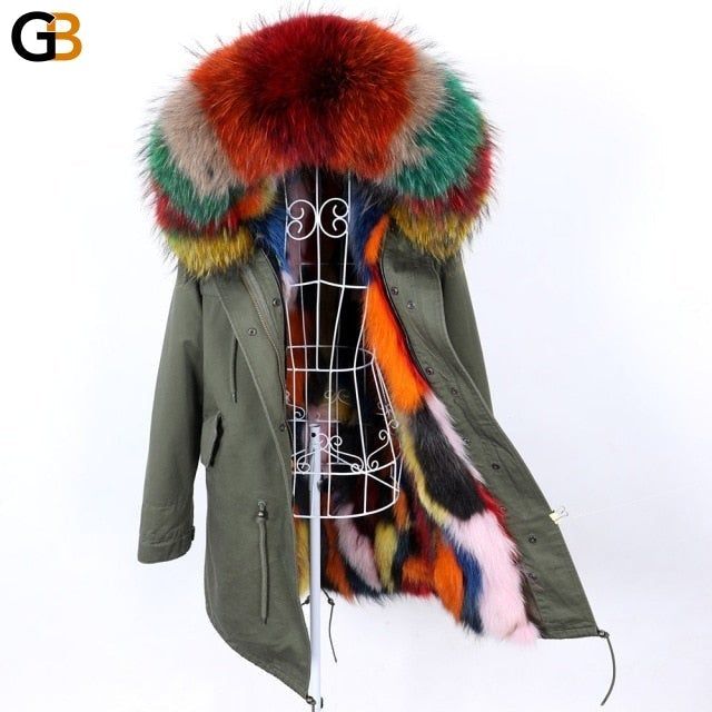 Fashion Women's Winter Fur Coat Jacket with Removable Real Fox Fur .