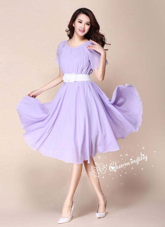 110 Colors Chiffon Lavender Light Purple Short Sleeve Knee - Etsy .