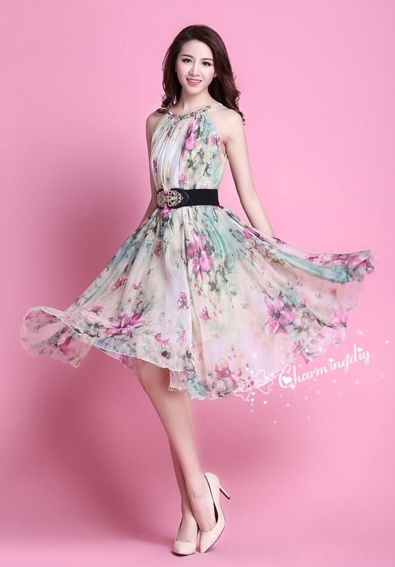 90 Colors Chiffon Green Pink Flower Knee Party Evening Wedding .