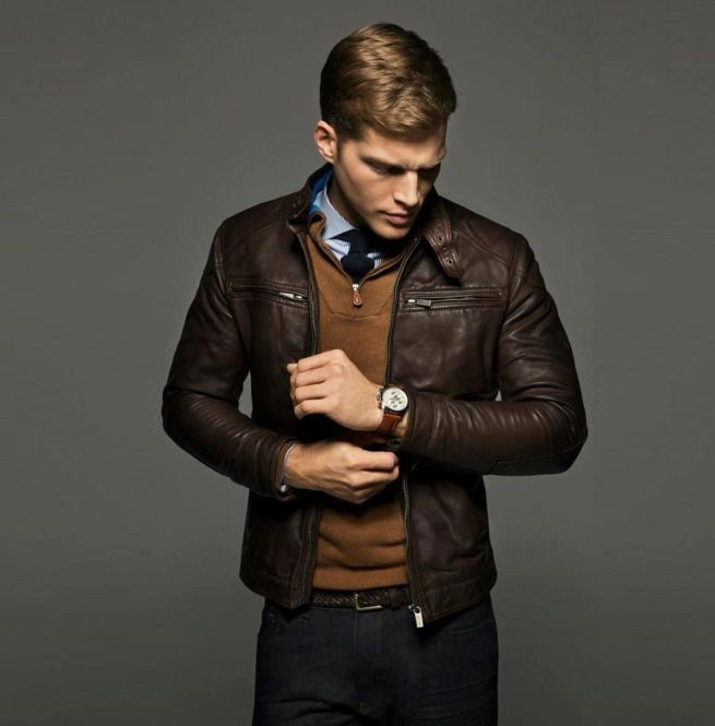 Men Slim Fit Leather Jacket, Jackets, Antique Brown Leather Jacket .