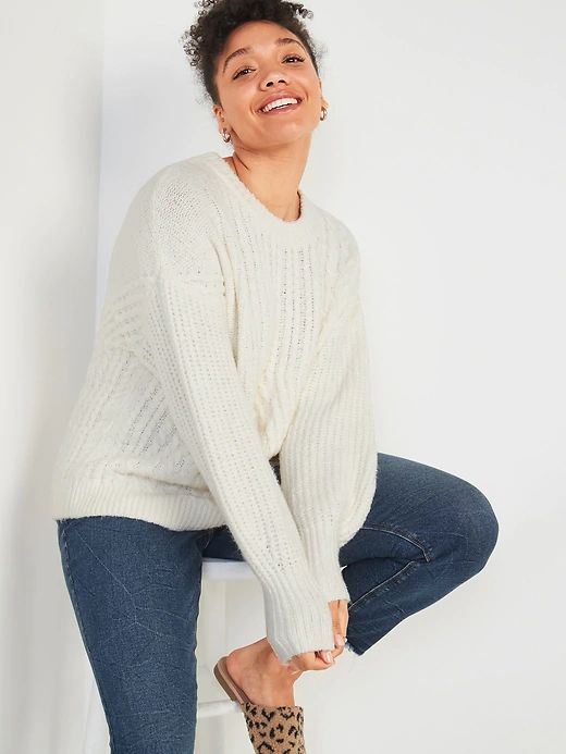 Cozy Cable-Knit Blouson-Sleeve Sweater for Women | Old Navy .
