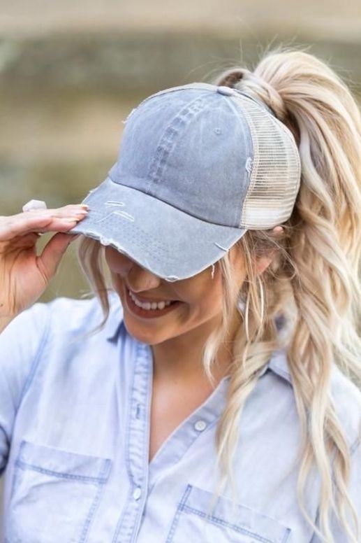 Criss Cross Ponytail Hat | Grey | Messy bun hat, Bun hat, Up .