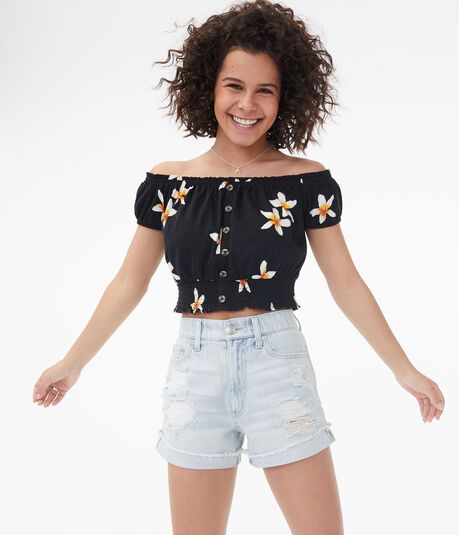 Floral Off-The-Shoulder Crop Top | Stylish work outfits, Crop tops .
