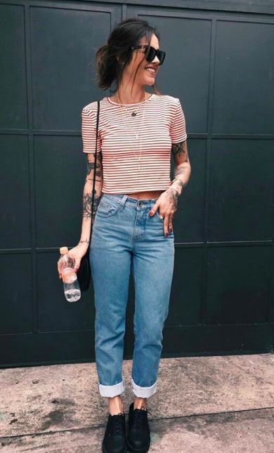 Socialite Women's Stripe Rib Knit Crop Tee | Trendy summer outfits .