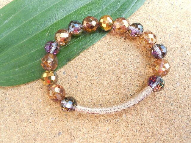 Czech crystal and stardust curved tube bracelet | Tube bracelet .