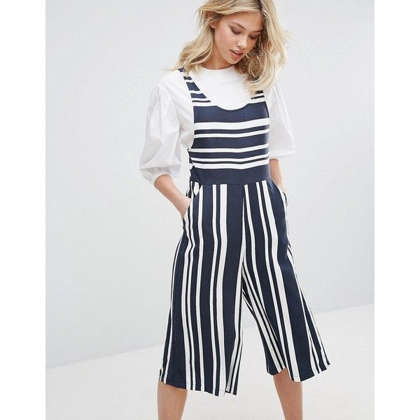 Mango Stripe Culotte Jumpsuit ($61) ❤ liked on Polyvore featuring .