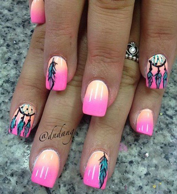 65 Lovely Summer Nail Art Ideas | Art and Design | Feather nails .