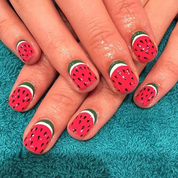 21 Cute Watermelon Nail Ideas - StayGlam | Watermelon nails .