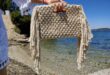 Ivory macrame tassel hand bag, Macrame purse, Fringe bag, Mustard .