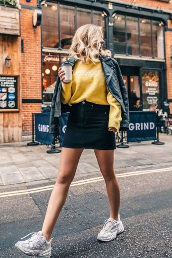 Trendy Black jeans Skirt Outfit For Autumn | Jean skirt outfits .